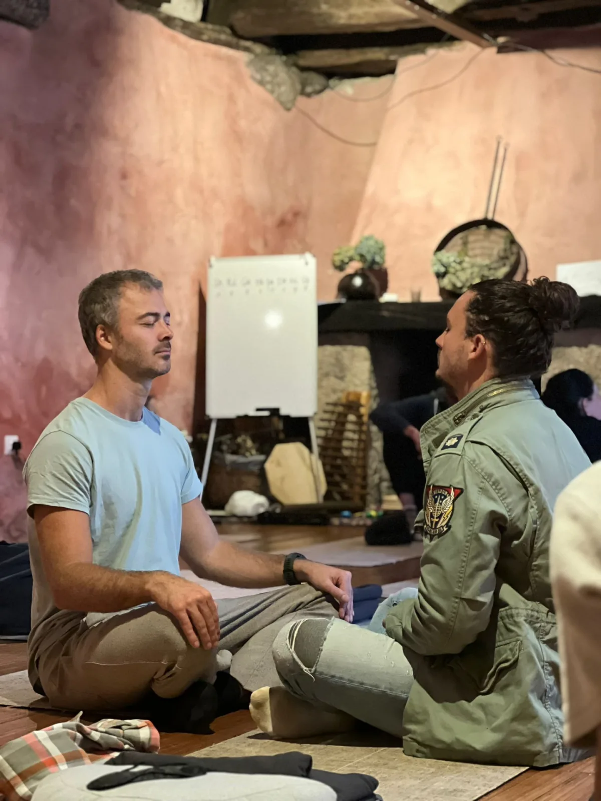 Two residents meditating during an Innate residency